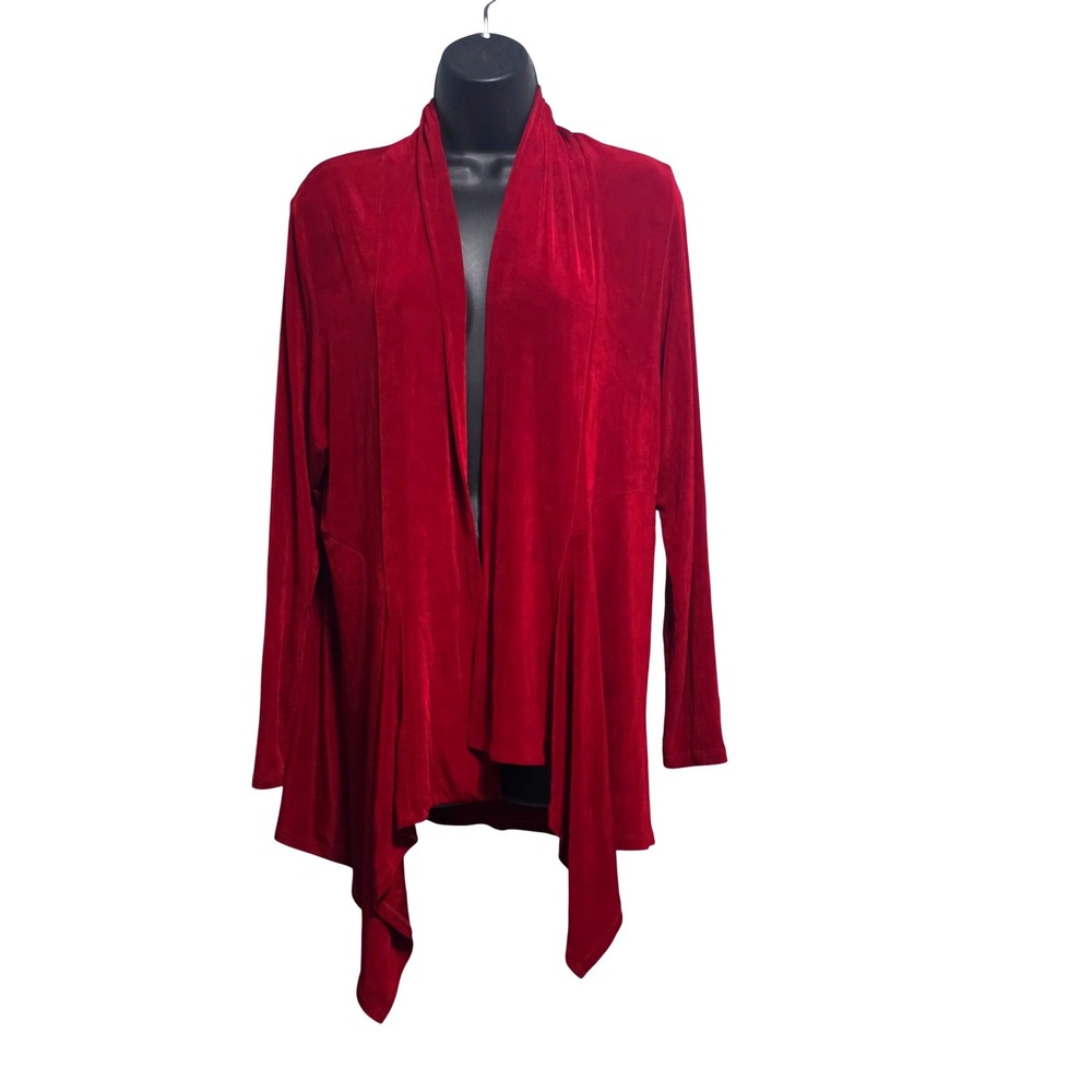 Jostar Womens XL Red Slinky Knit Open Front Waterfall Cardigan Made in USA 428AY
